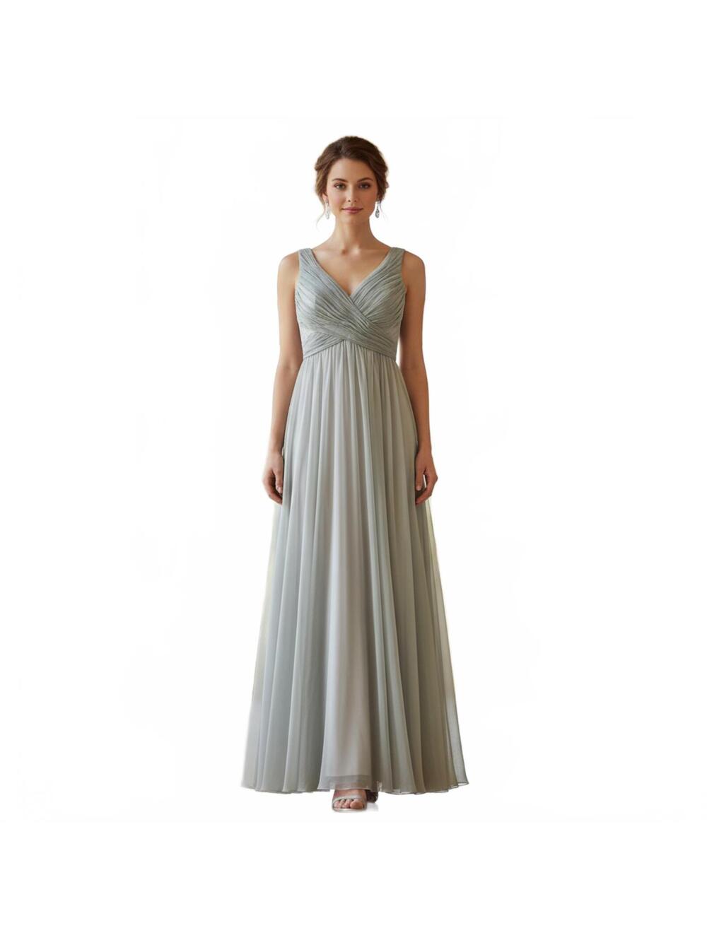 Hitherto Elegant Grey Pleated V-Neck Maxi Dress Size 4